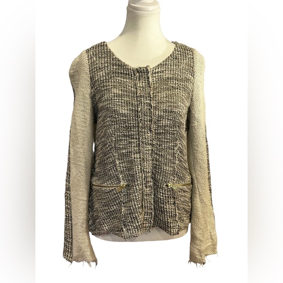 ANTHROPOLOGIE CARTONNIER Cream & Grey with Gold Details Button Cardigan/Blazer - Picture 2 of 12